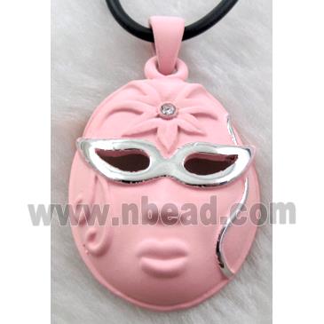 lacquered mask Necklace, alloy, rubber cord