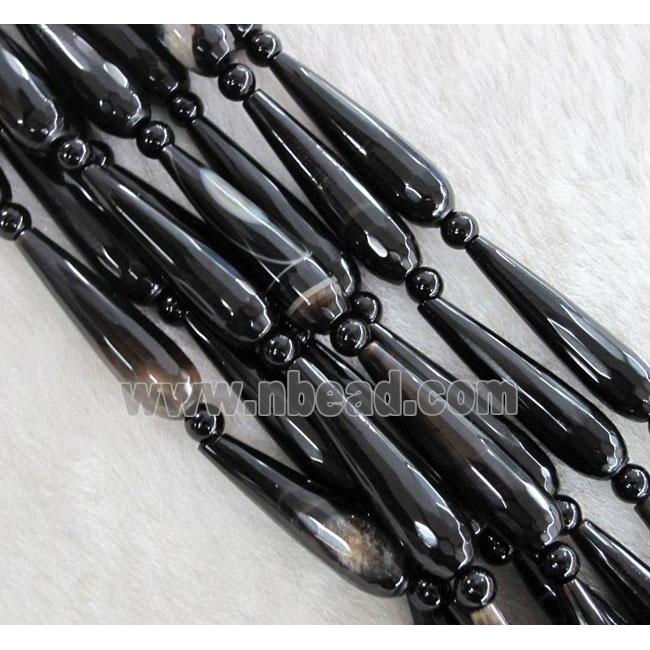 black agate bead, faceted 3D-teardrop