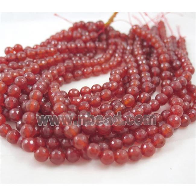 red agate beads, faceted round