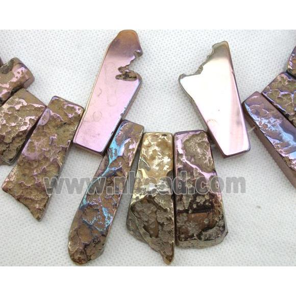 rock agate bead for necklace, freeform, electroplated