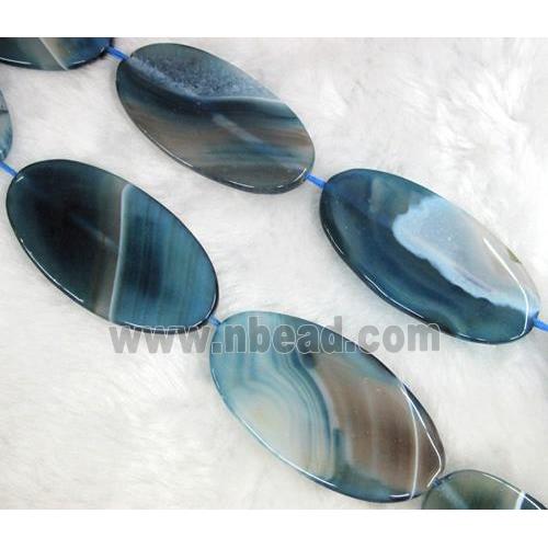 blue agate stone bead, flat-oval