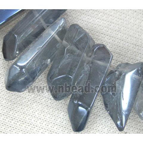 clear quartz bead, stick, freeform, night-blue electroplated