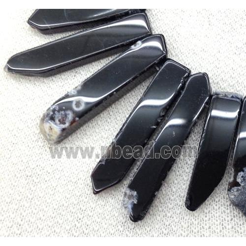 agate stick bead collar, stick, black, top drilled