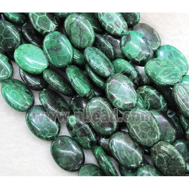 green Coral Fossil Beads, chrysanthemum, dye, oval