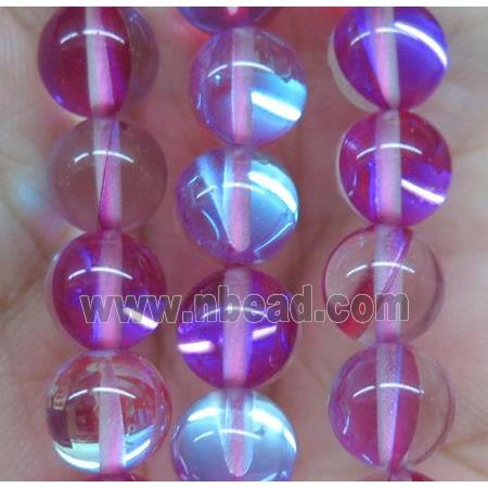 round hotpink synthetic Aura Quartz Glass Beads