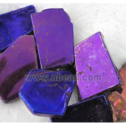 agate slice beads, freeform, purple electroplated