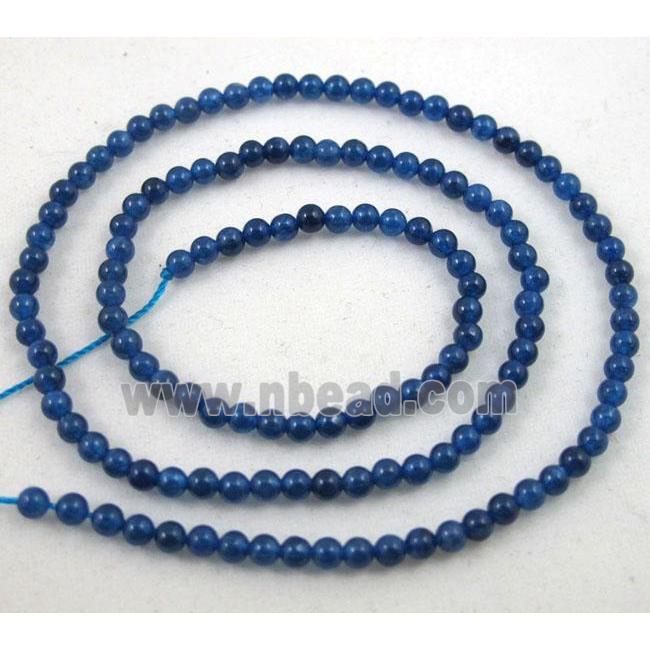 jade bead, tiny, round, deep blue