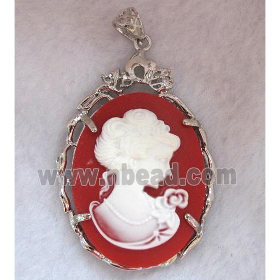 Victorian Lady Portrait Cameo resin pendant, platinum plated