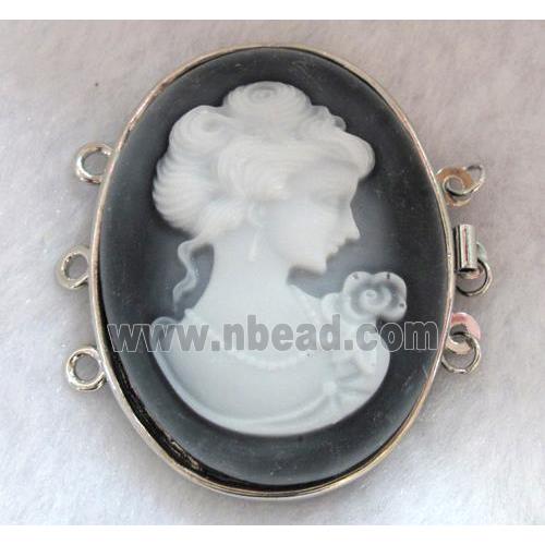 Victorian Lady Portrait Cameo, resin connector for necklace, bracelet, platinum plated