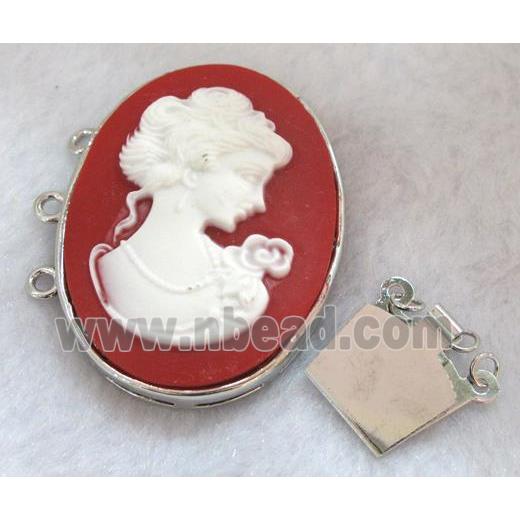 Victorian Lady Portrait Cameo, resin connector for necklace, bracelet, platinum plated