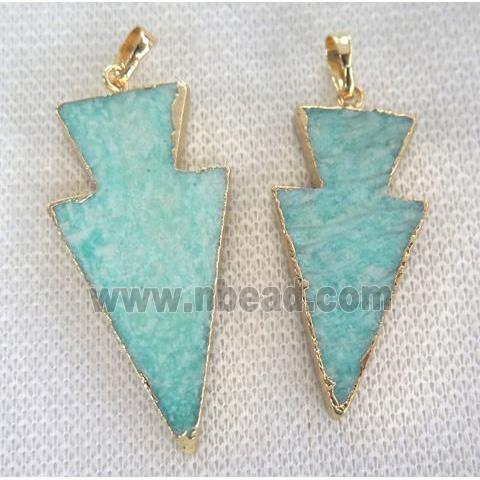 Amazonite pendant, arrowhead, gold plated