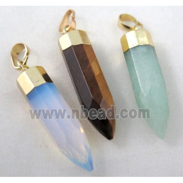 mixed gemstone pendant, bullet, gold plated