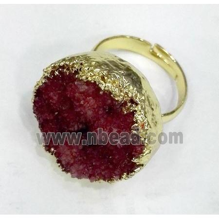 druzy quartz ring, freeform, red