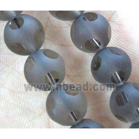 natural smoky quartz bead, matte, faceted round