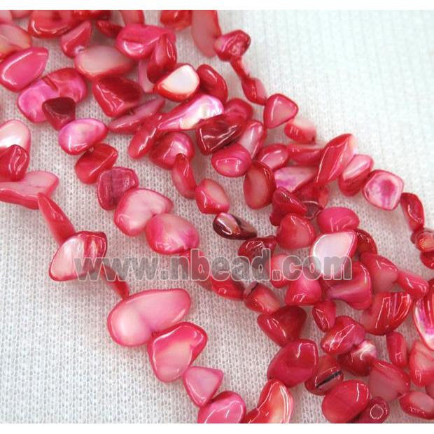 freshwater shell chip beads, freeform, red