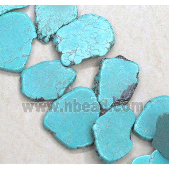 blue Turquoise beads, slice, freeform