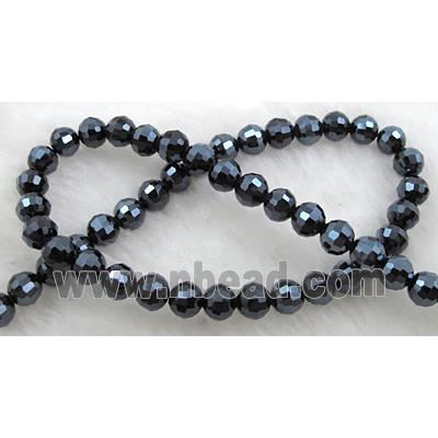 Crystal Glass Beads, 96 faceted round, jet