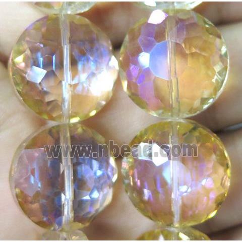 Chinese crystal bead, faceted flat round