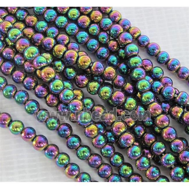 round Hematite beads, no-Magnetic, rainbow electroplated