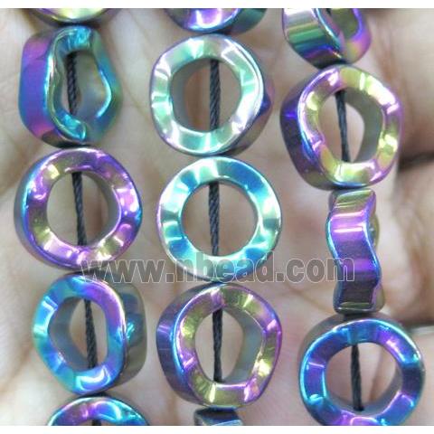 Hematite bead, ring, no-Magnetic, rainbow electroplated