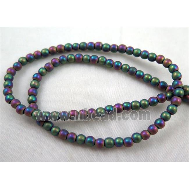 round matte Hematite bead, rainbow electroplated
