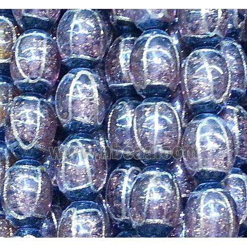 glass lampwork beads with goldsand line, barrel, sapphire-blue