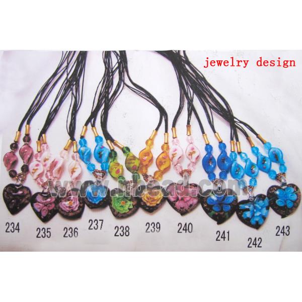 Lampwork Glass Pendant with goldsand, heart, flower, mixed color