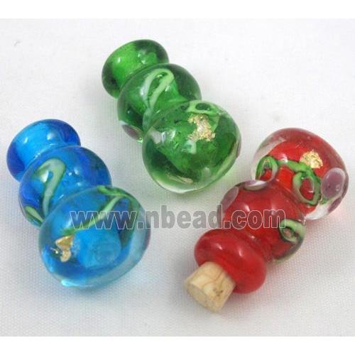 glass lampwork pendant, bottle, mixed color