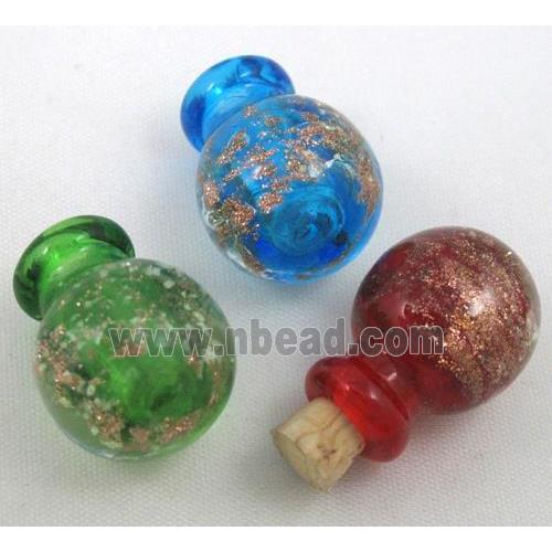 glass lampwork bottle pendant, mixed color