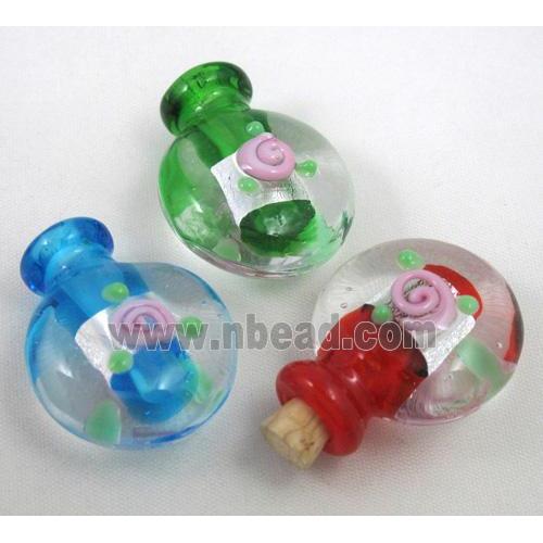 glass lampwork bottle pendant, mixed color