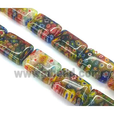 Millefiori glass bead, rectangle, mixed