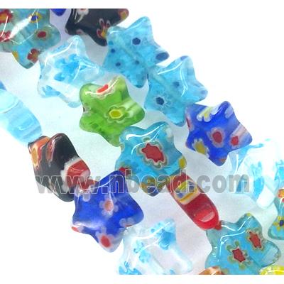 Millefiori glass bead, star, mixed