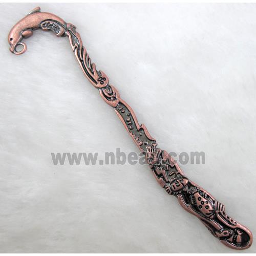 Antique Red Bookmark, Tibetan Silver Non-Nickel