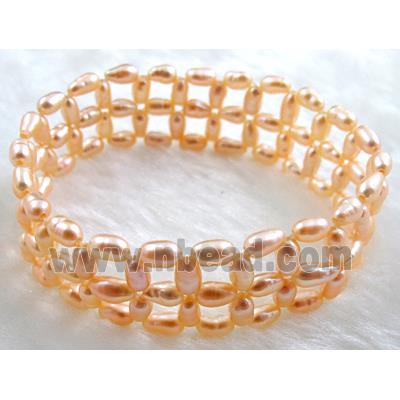 Handcraft Cluster Pearl Bracelet, elastic, pink