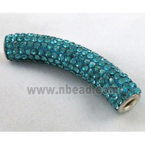 Fimo tube bead pave rhinestone, aqua
