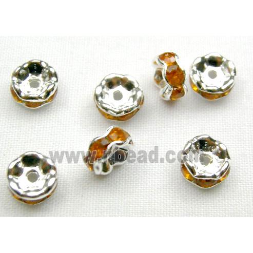 Golden Middle East Rhinestone Beads, Rondelle, silver plated