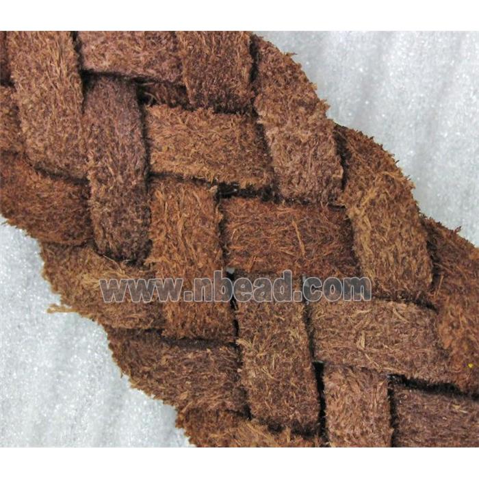 genuine leather cord, coffee, braided