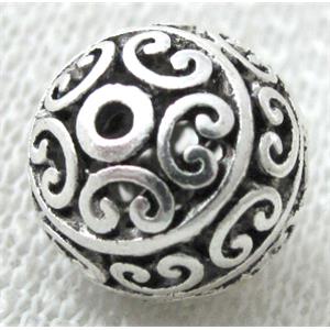 Tibetan Silver charm bead, hollow, lead free and nickel free, 11x13mm
