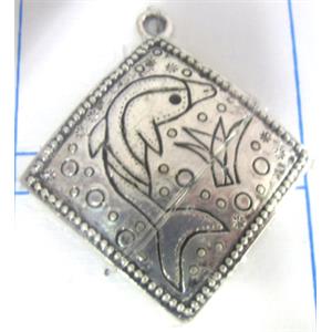 Tibetan Silver pendant, lead free and nickel free, 41x36mm