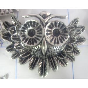 Tibetan Silver pendants, Lead free and nickel Free, owl, 42x54mm