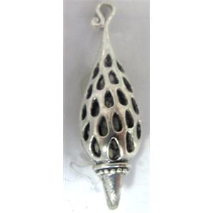 Hollow Tibetan Silver pendant, lead free and nickel free, 35x10mm