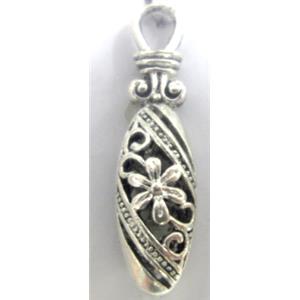 Hollow Tibetan Silver pendant, lead free and nickel free, 38x10mm