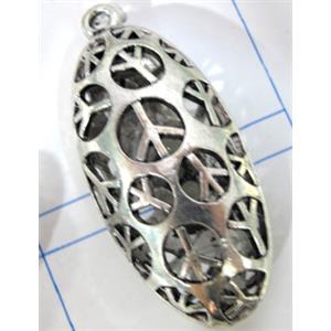 Hollow Tibetan Silver pendant, lead free and nickel free, 39x20mm