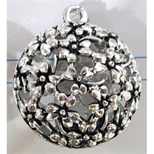 Hollow Tibetan Silver pendant, lead free and nickel free, 25x25mm
