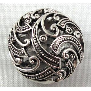 Hollow Tibetan Silver Bead, lead free and nickel free, 25x25mm