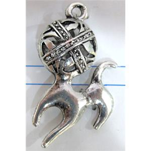 Hollow Tibetan Silver dog pendant, lead free and nickel free, 38x21mm
