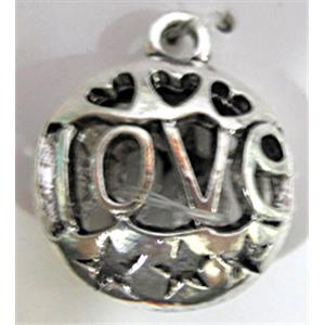 Hollow Tibetan Silver love pendant, lead free and nickel free, 19x16mm