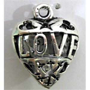 Hollow Tibetan Silver LOVE heart pendant, lead free and nickel free, 19x15mm