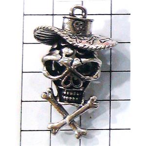 Hollow Tibetan Silver pendant, lead free and nickel free, skull, 28x45mm