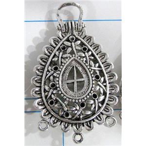 Hollow Tibetan Silver pendant, lead free and nickel free, 33x43mm